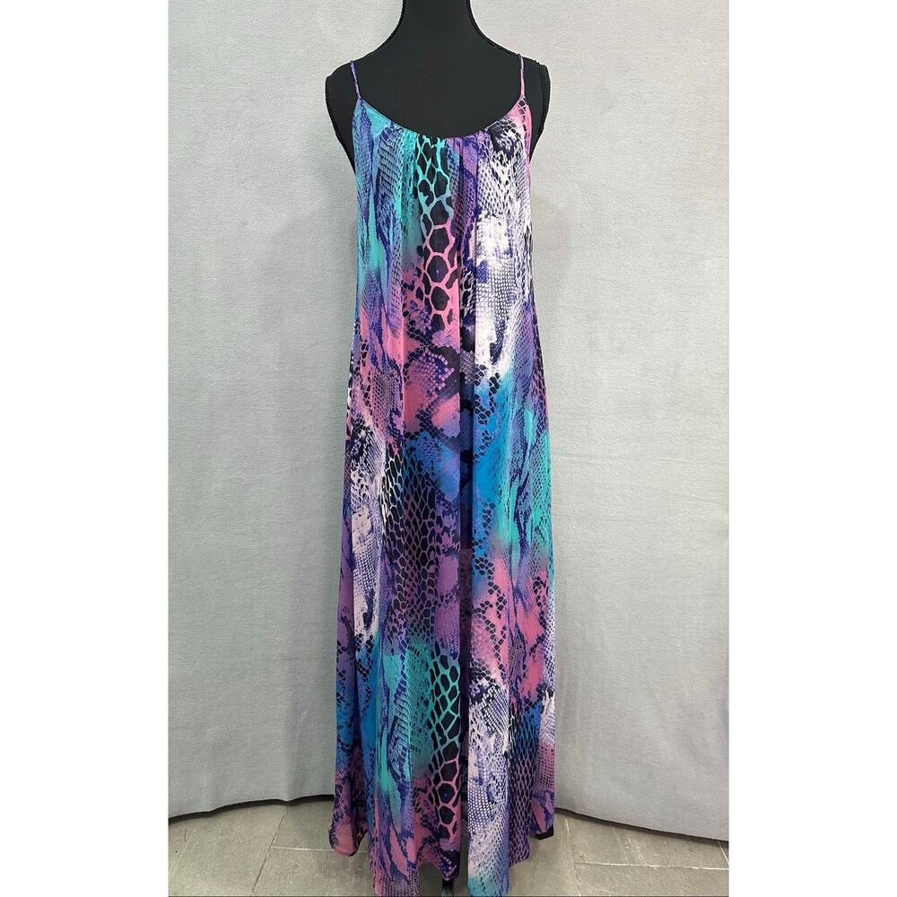 Show Me Your Mumu Snake Print Maxi Dress Multicolor Teal Purple Pink Size Medium - Picture 2 of 11